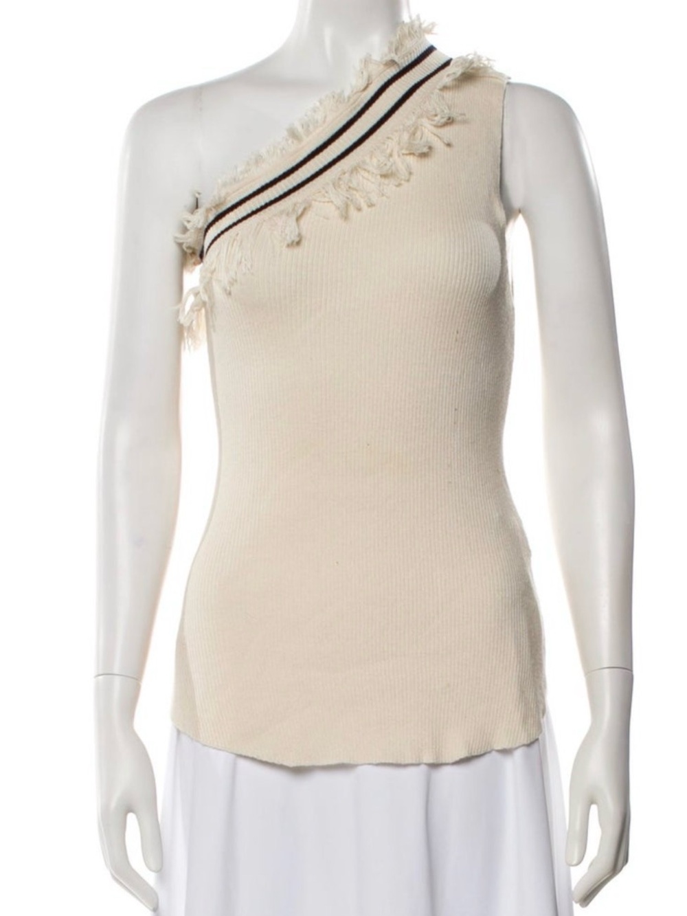 Ulla Johnson One-Shoulder Frayed Trim Ribbed Tank